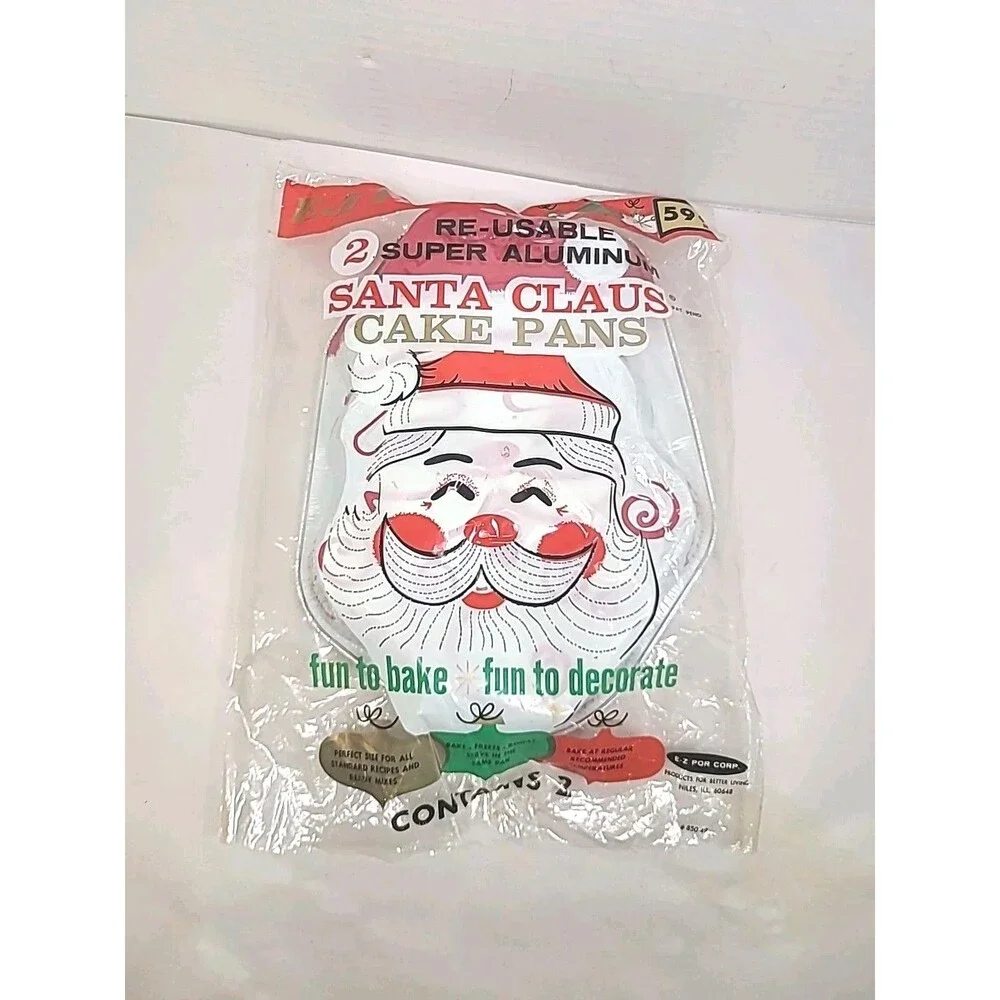Vintage E-Z FOIL Re-Usable Super Aluminum Santa Claus Cake Pans 2 Pack